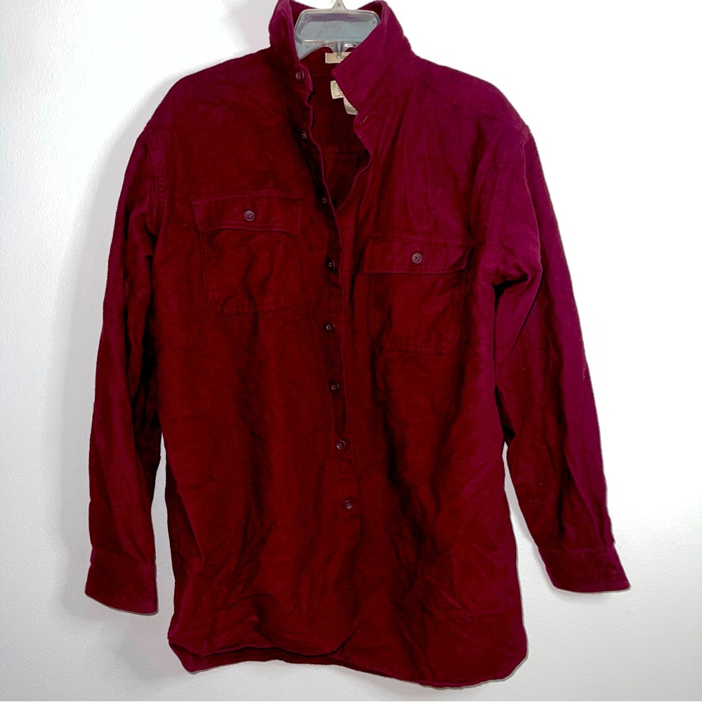L.L BEAN BURGUNDY BUTTON UP 100% COTTON MENS TALL
